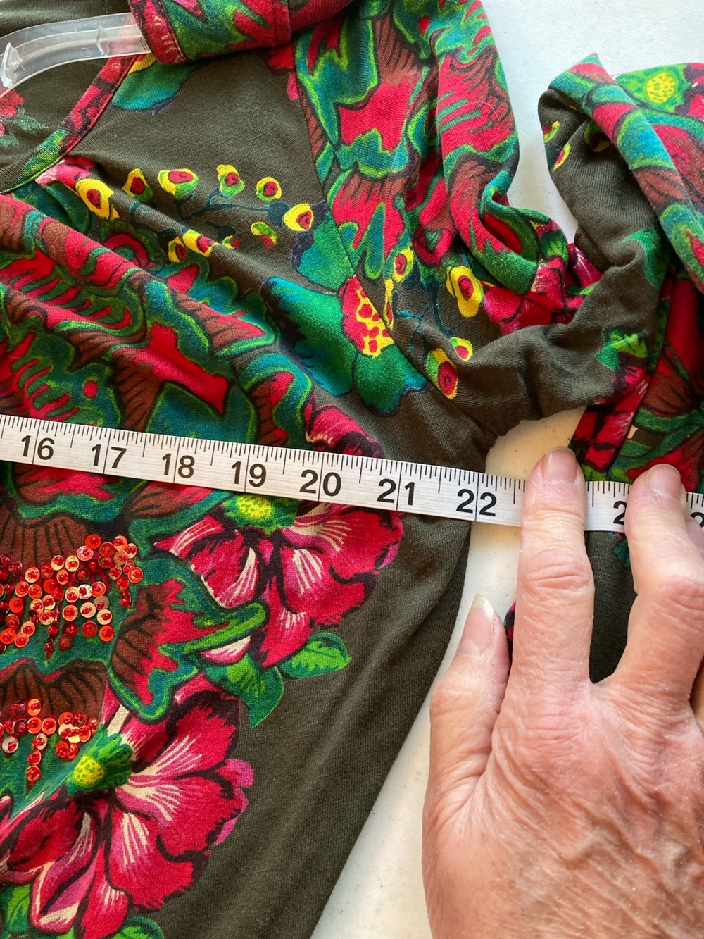 Desigual Olive Tunic “different is beautiful”with Pink & Green Floral Print - Picture 9 of 11